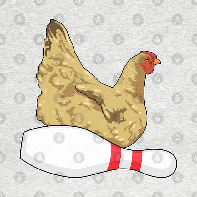 Chicken at Bowling with Bowling pin by Markus Schnabel